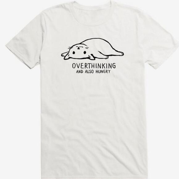 Hot Topic Black Matter Overthinking Cat T-Shirt By Fox Shiver White Black Small - Picture 1 of 4